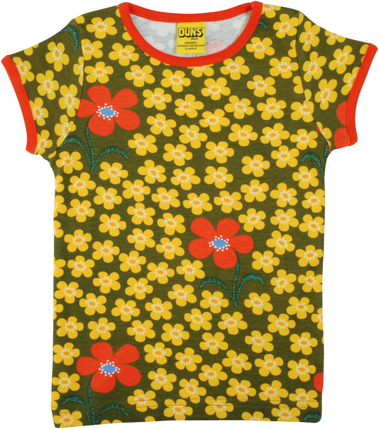 DUNS Sweden Top Short Sleeve - Flower Olive