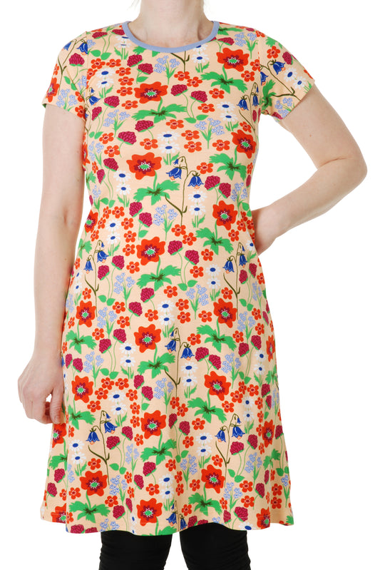 DUNS Sweden Adult Short Sleeve Dress Summer Flowers - Bleached Apricot