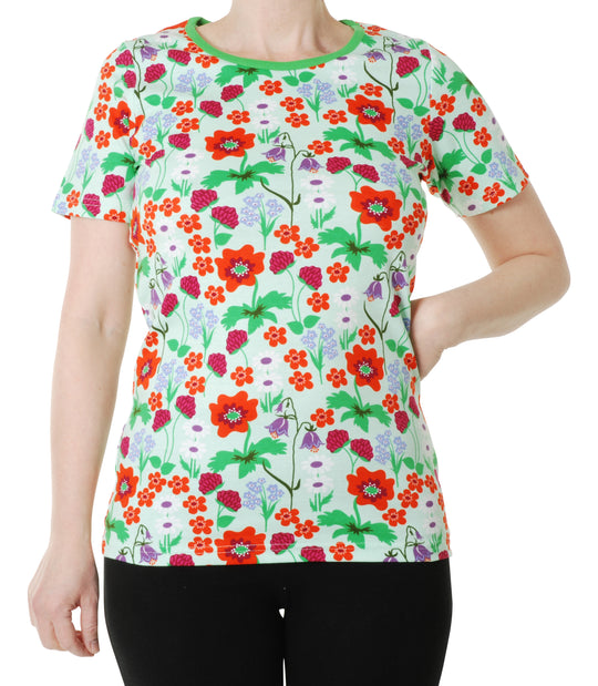 DUNS Sweden Adult Short Sleeve Top Summer Flowers - Bay Green
