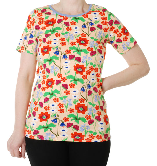 DUNS Sweden Adult Short Sleeve Top Summer Flowers - Bleached Apricot