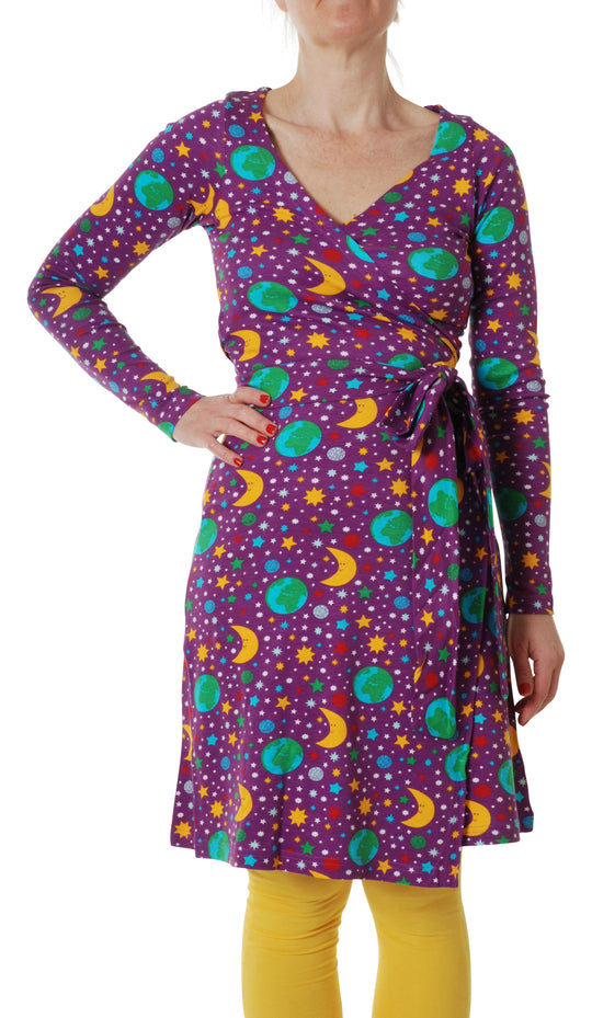 DUNS Sweden Adult Wrap Dress Long Sleeve - Mother Earth Bright Purple
