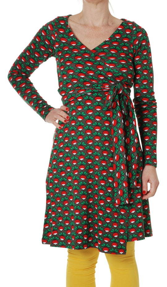 DUNS Sweden Adult Wrap Dress Long Sleeve - Radish Black