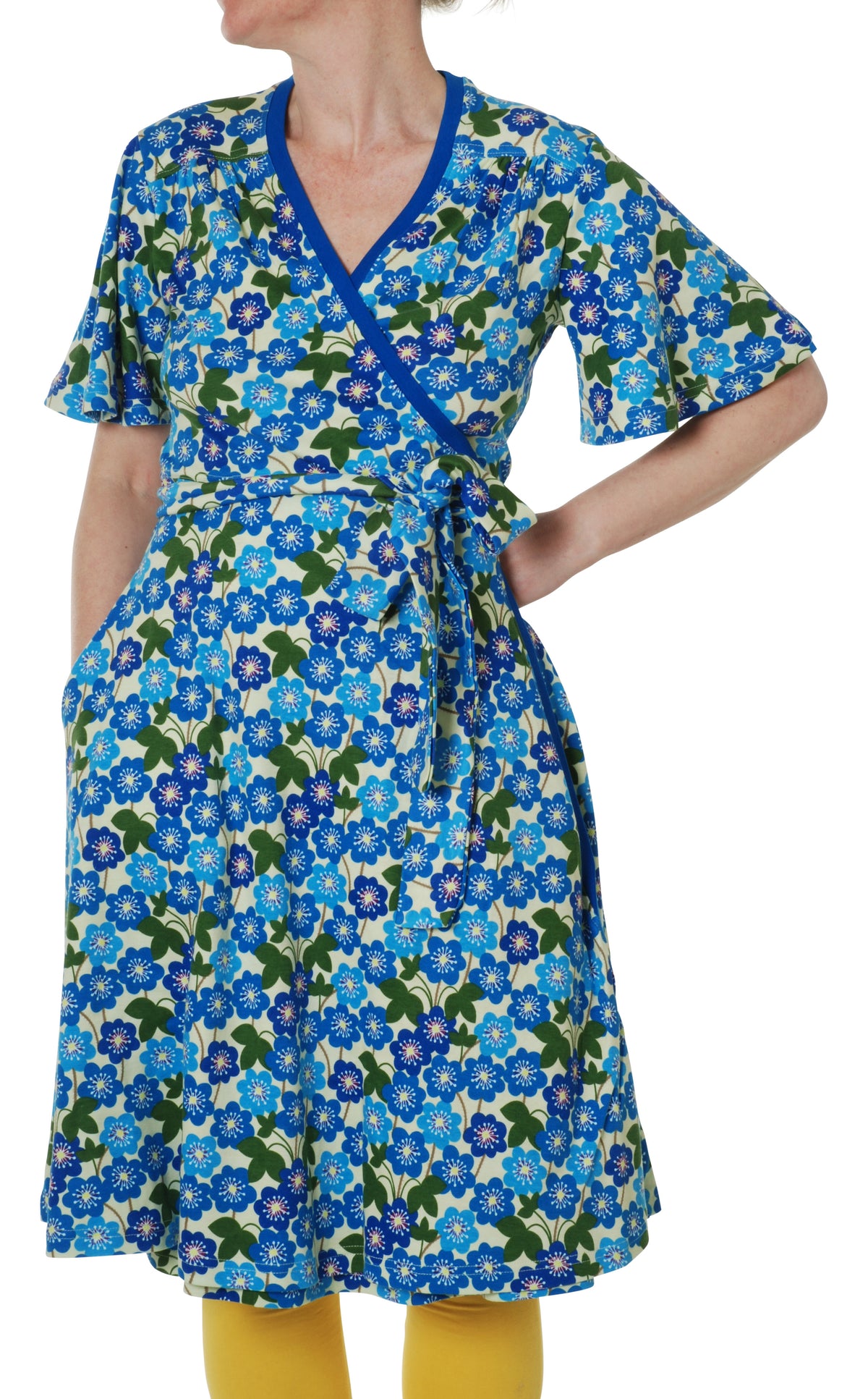 DUNS Sweden Adult Wrap Dress With Flutter Sleeve - Hepatica Nobilis