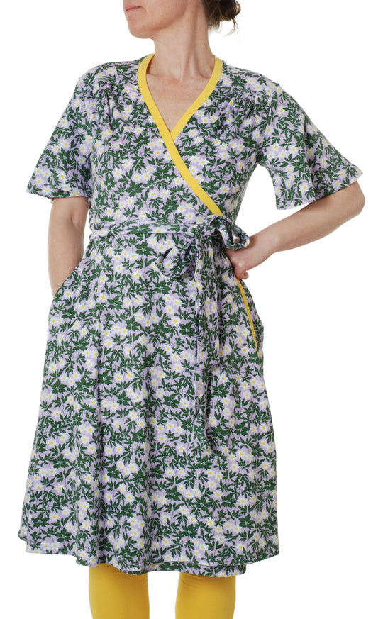 DUNS Sweden Adult Wrap Dress with flutter sleeve Wood Anemone - Viola