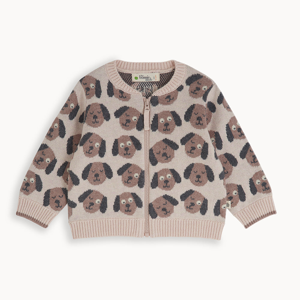 The Bonnie Mob Duke Dog Jaquard Cardigan - Beige Blush