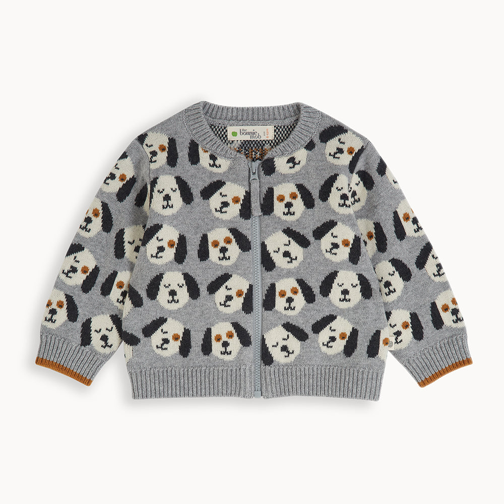 The Bonnie Mob Duke Dog Jaquard Cardigan - Grey