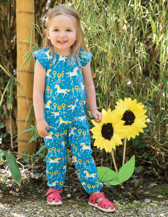 Frugi Dory Gathered Playsuit Sleeveless - Unicorn Skates