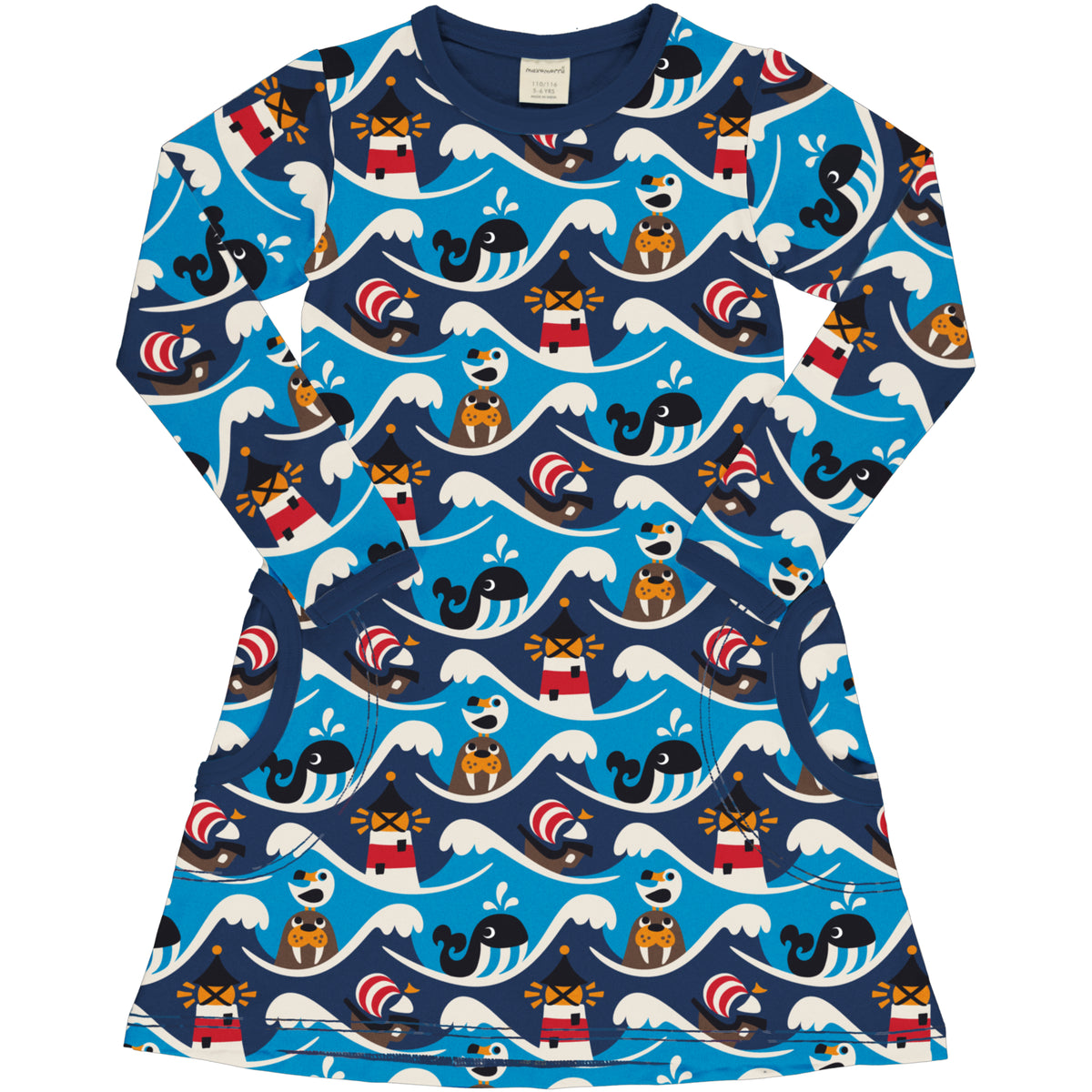 Maxomorra A-Line Dress Long Sleeve - Ocean