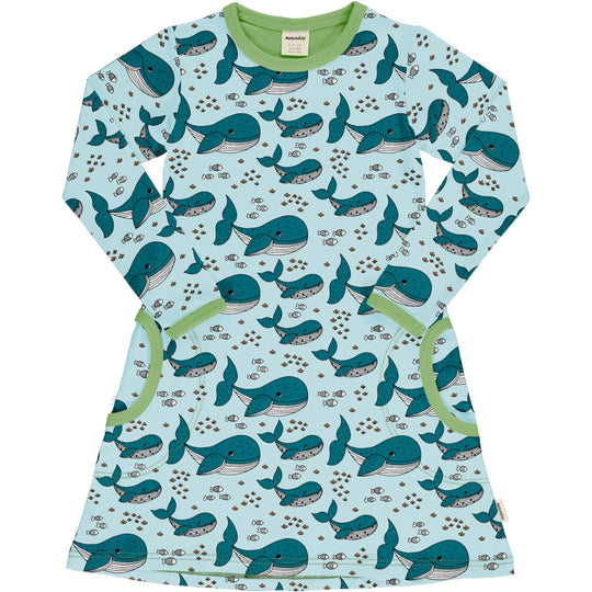 Meyadey A-Line Dress Long Sleeve - Whale Waters