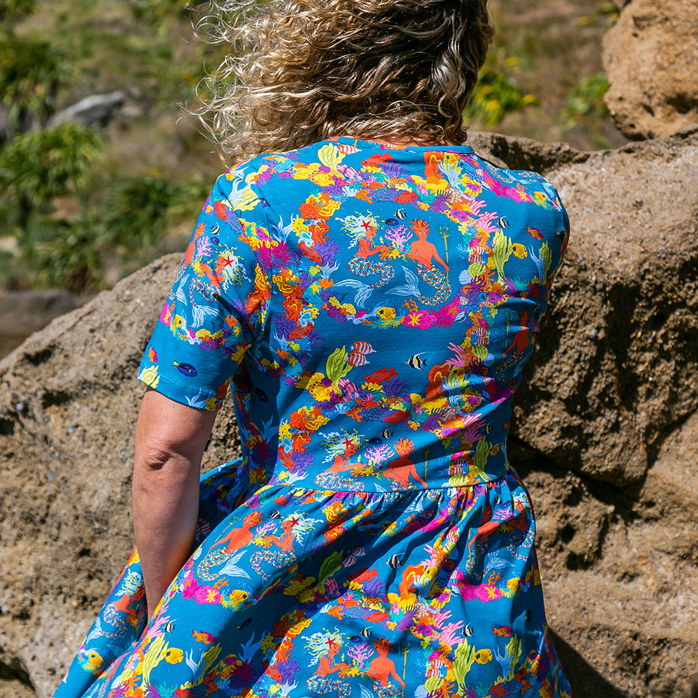 Coddi & Womple Adult Coco Dress Short Sleeve - Mermaids Pearl & Merin The Ocean's Gardeners