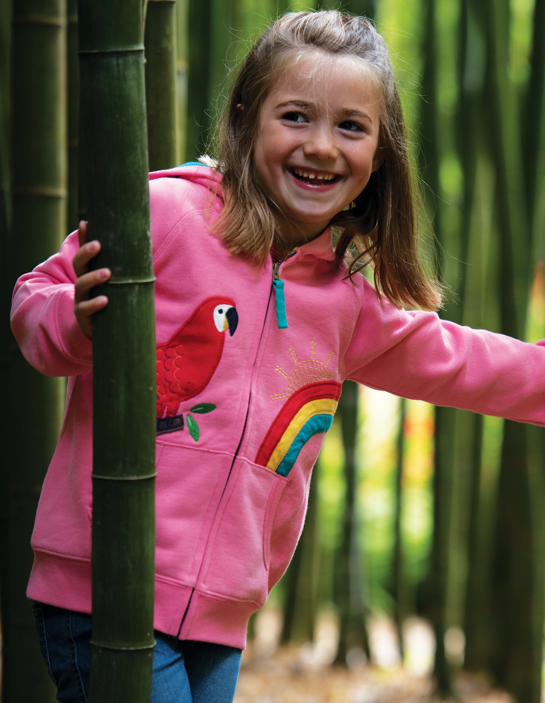 Frugi Dorothy Applique Hoody - Mid Pink/Parrot