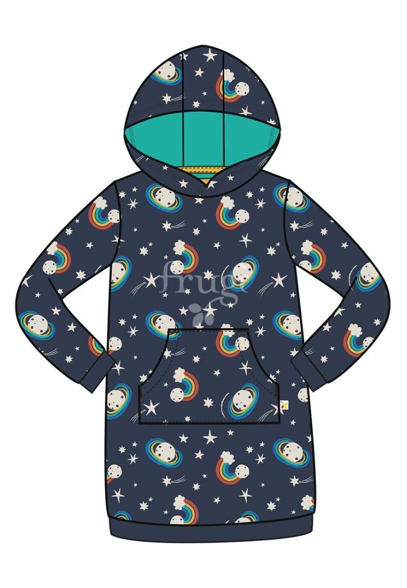 Frugi Harriet Hoody Dress Long Sleeve - Indigo Look At The Stars