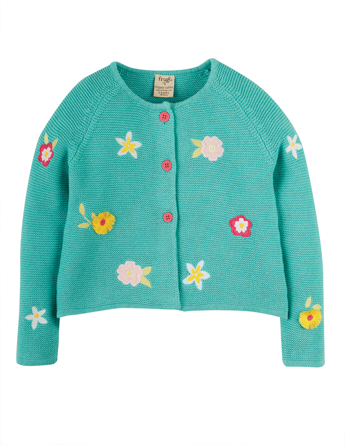 Frugi, Emilia Embroidered Cardigan, Aqua/Flower