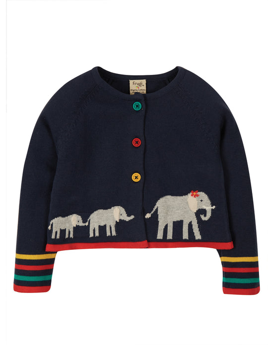 Frugi Ivy Intarsia Cardigan - Indigo/Elephant