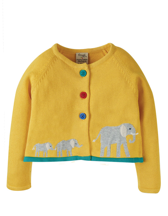 Frugi Little Annie Applique Cardigan - Bumble Bee/Elephant
