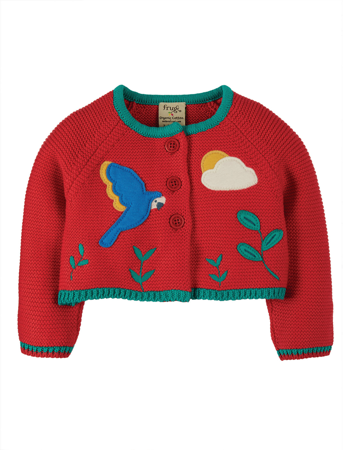 Frugi Ali Cardigan - Jewel/Parrot Applique