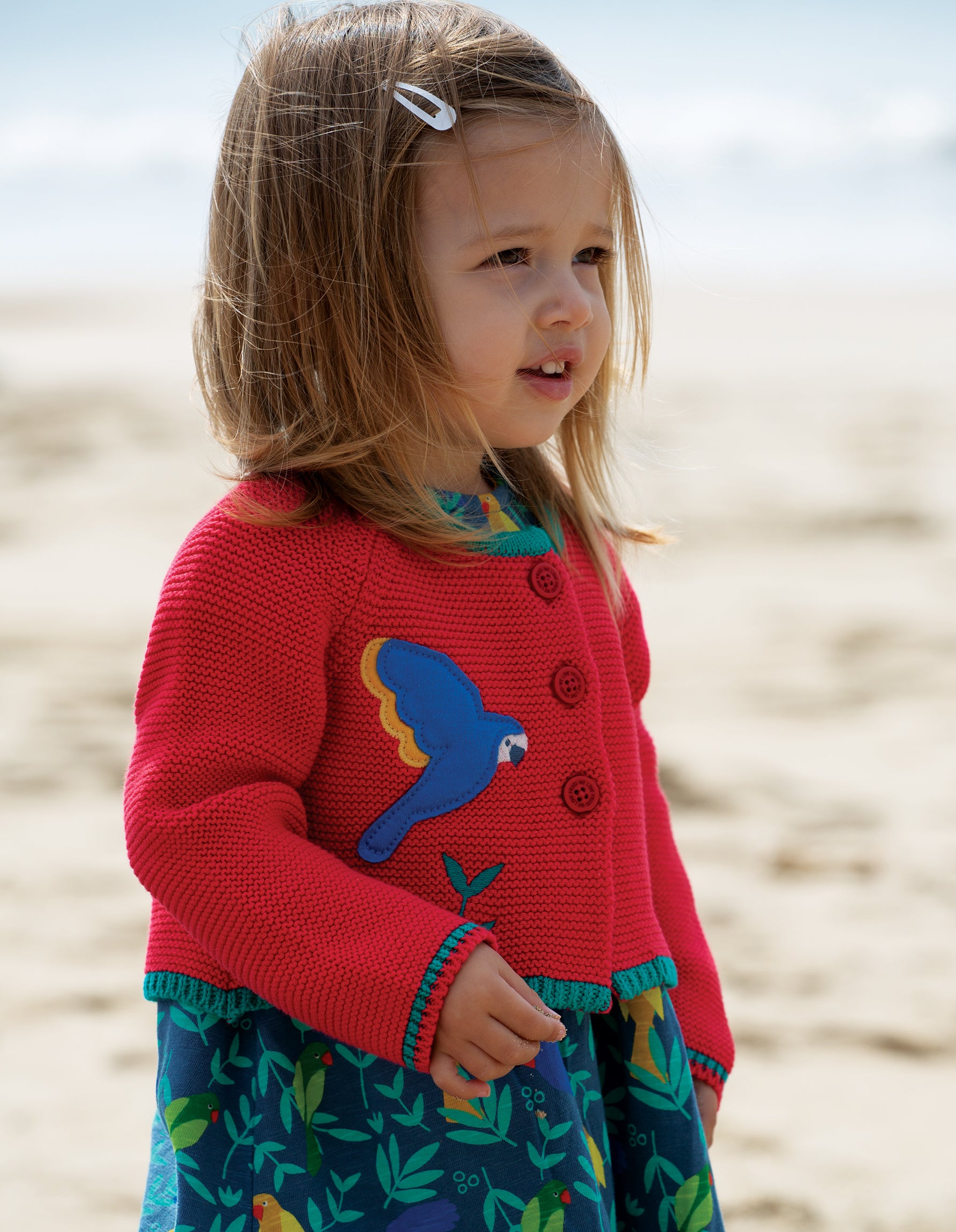 Frugi Ali Applique Cardigan - Jewel/Parrot