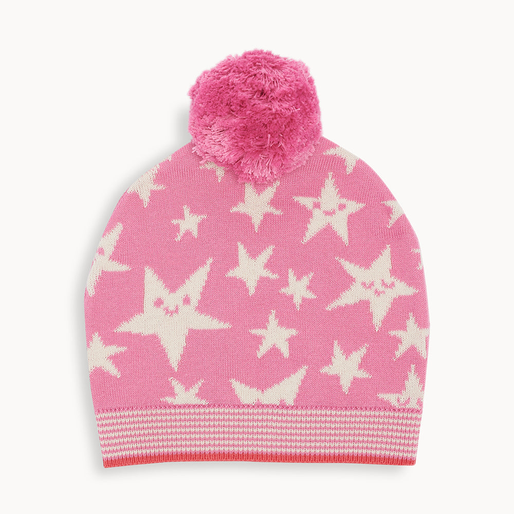 The Bonnie Mob Liz Star Knit Hat in pink organic cotton at The Thrifty Stork