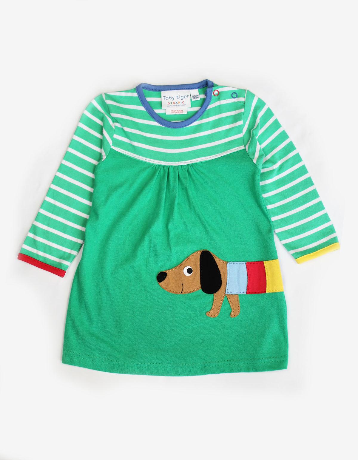 Toby Tiger Organic T-Shirt Dress Long Sleeve - Multi Sausage Dog Applique