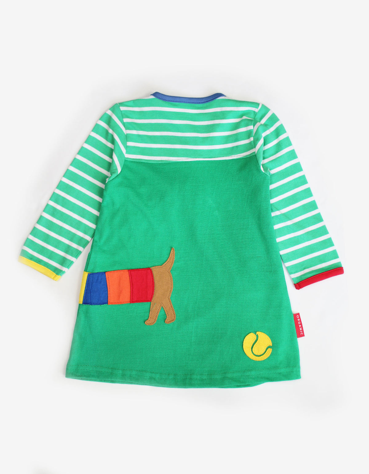 Toby Tiger Organic T-Shirt Dress Long Sleeve - Multi Sausage Dog Applique