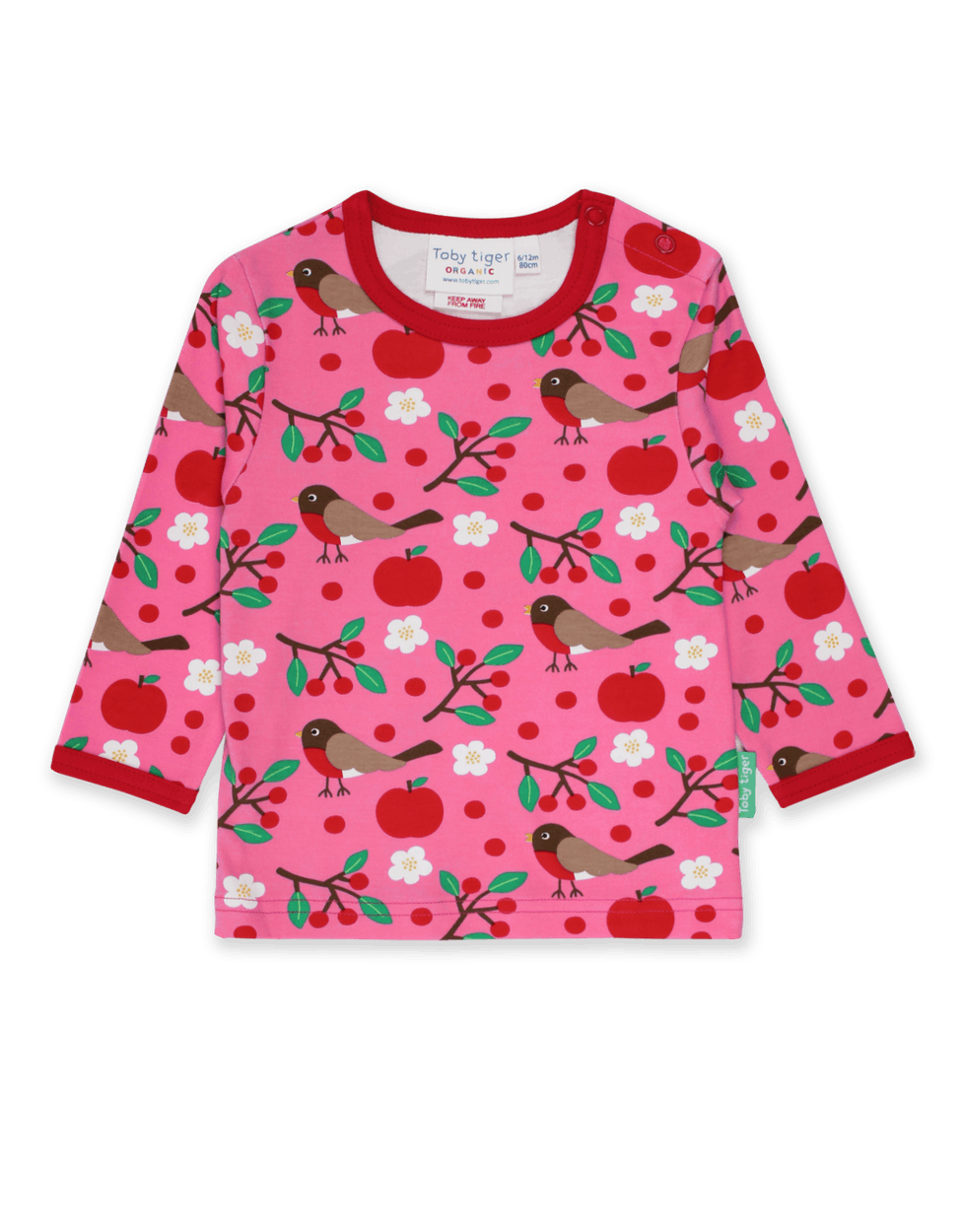 Toby Tiger Organic Robin Print Long SleeveT-Shirt Pink - The Thrifty Stork