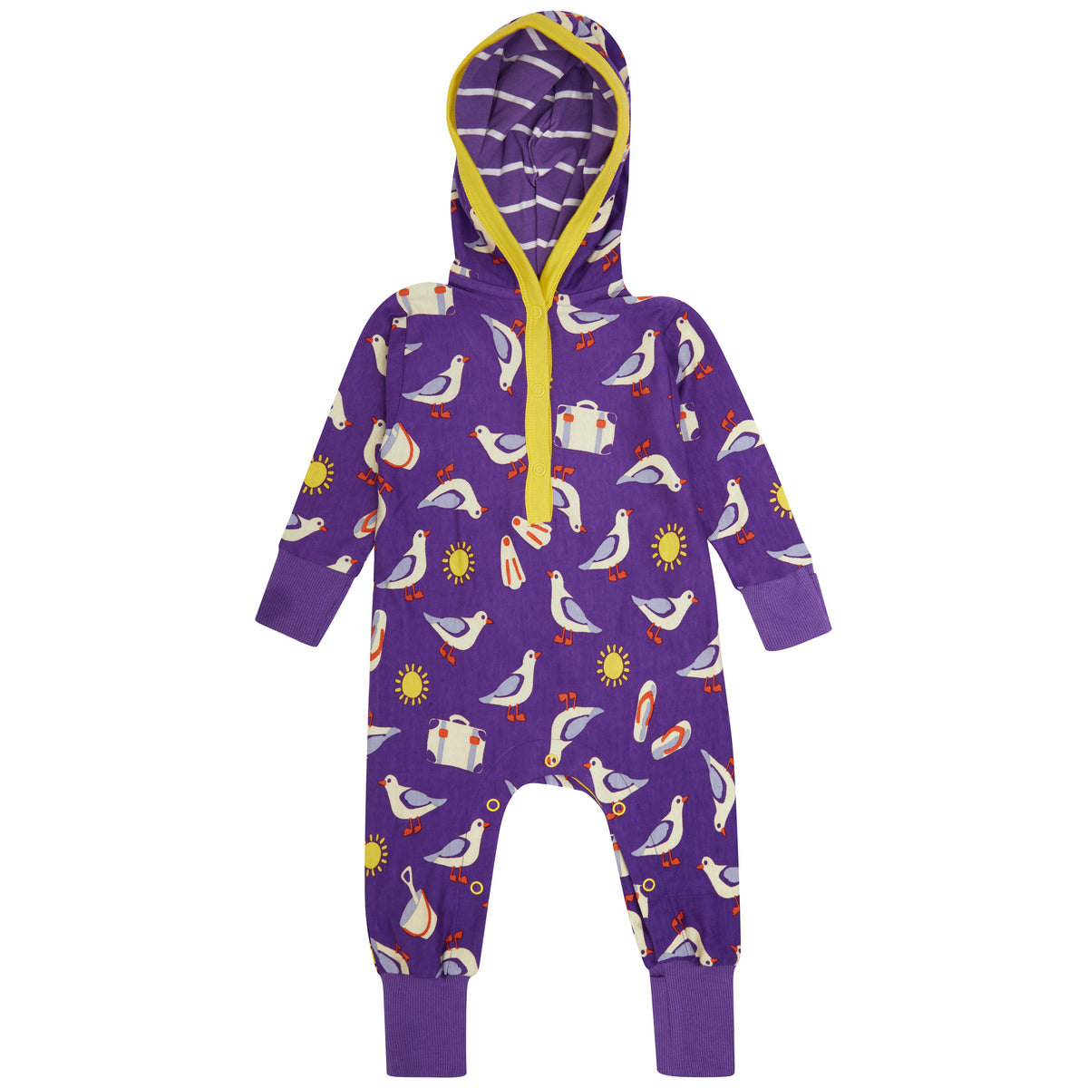 Piccalilly Hooded Playsuit Long Sleeve - Seagulls