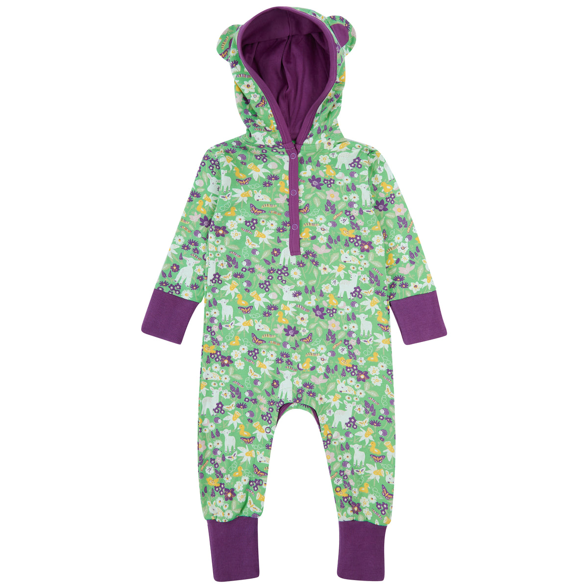 Piccalilly Hooded Playsuit Long Sleeve - Spring Meadow