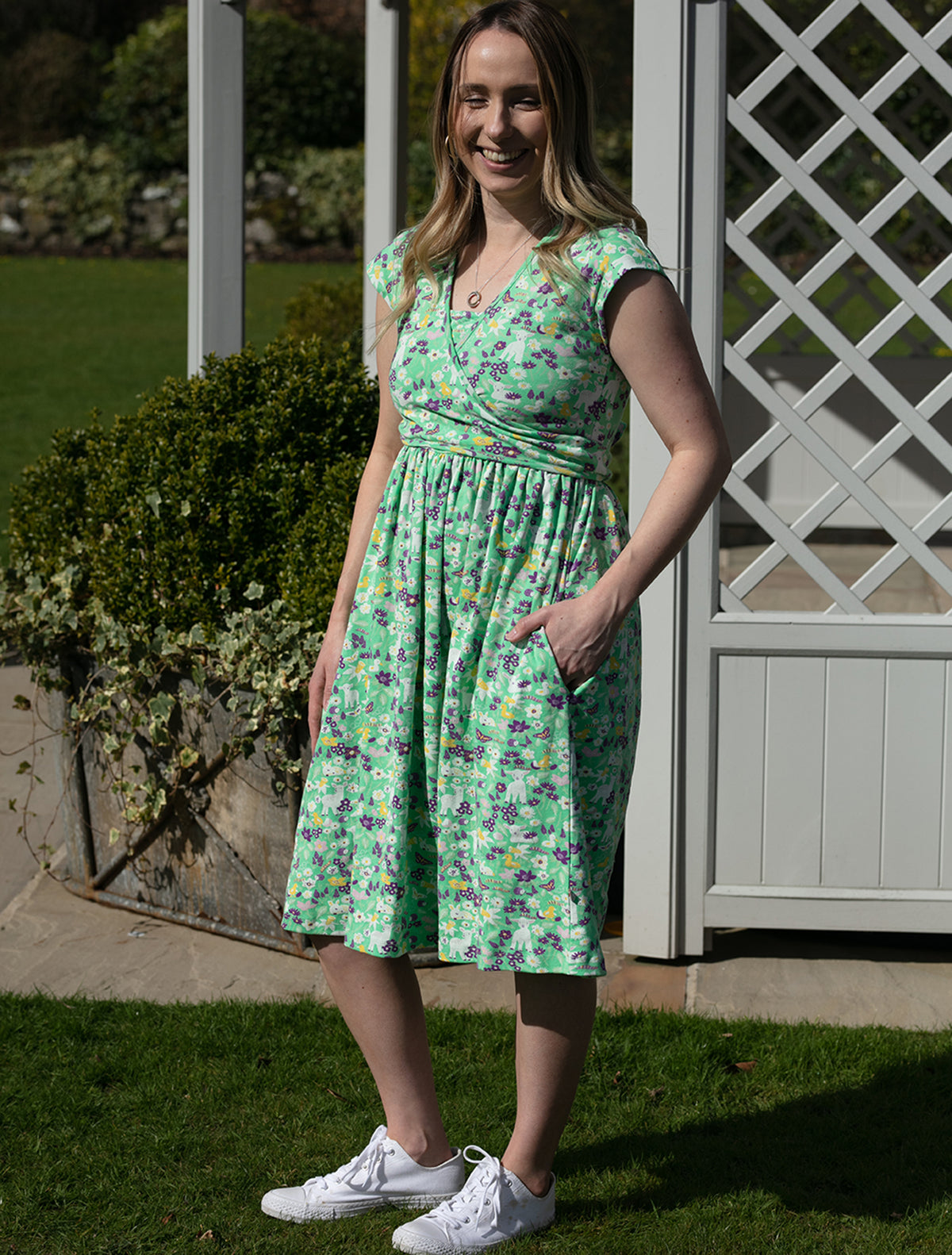 Piccalilly Adult Wrap Dress Short Sleeve - Spring Meadow