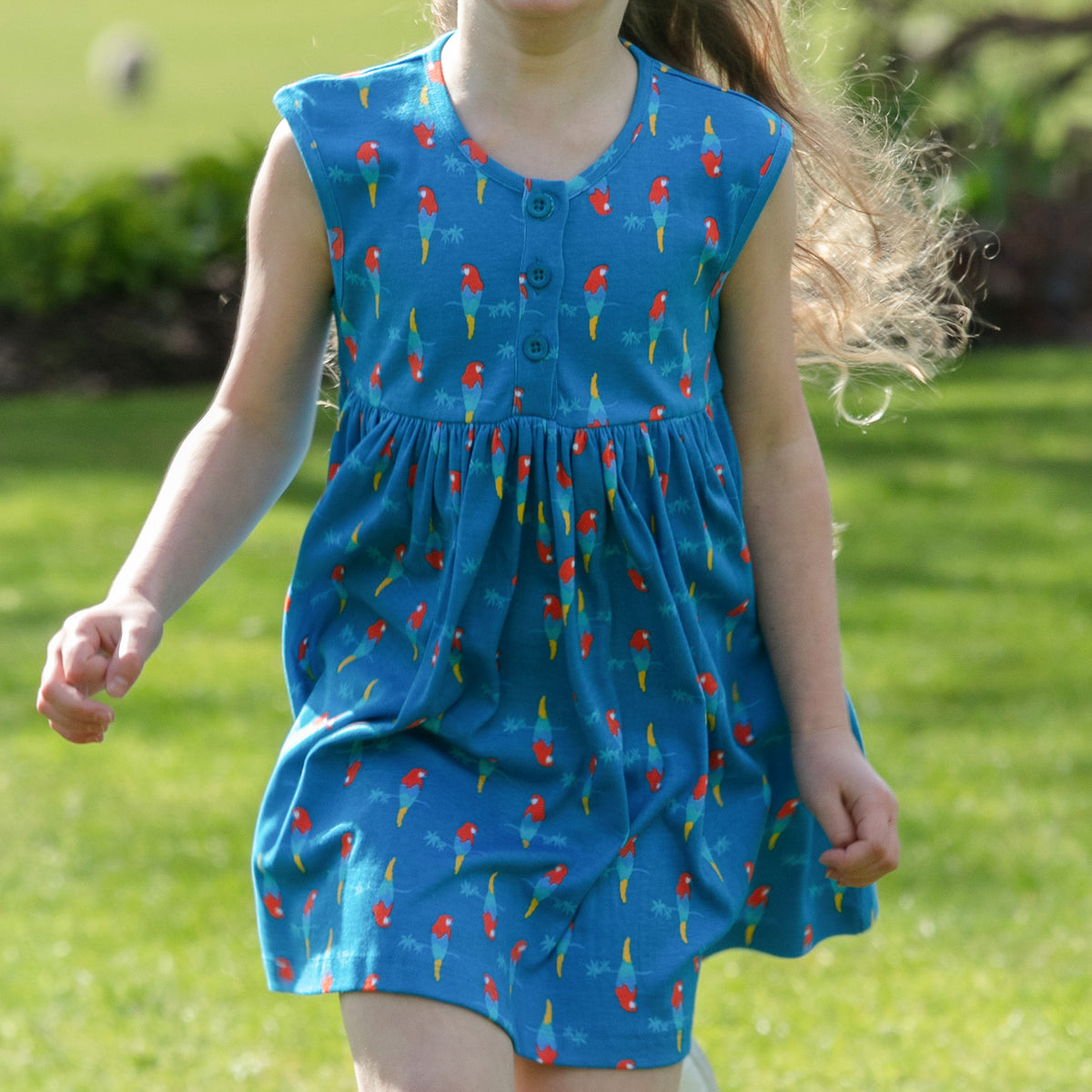 Piccalilly Button Dress Sleeveless - Parrot