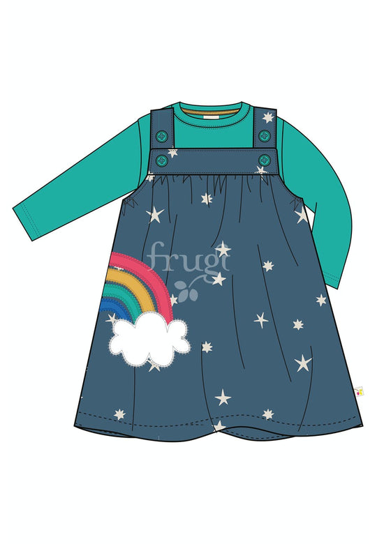 Frugi Pippa Pinafore Outfit - Abisko Stars/Rainbow