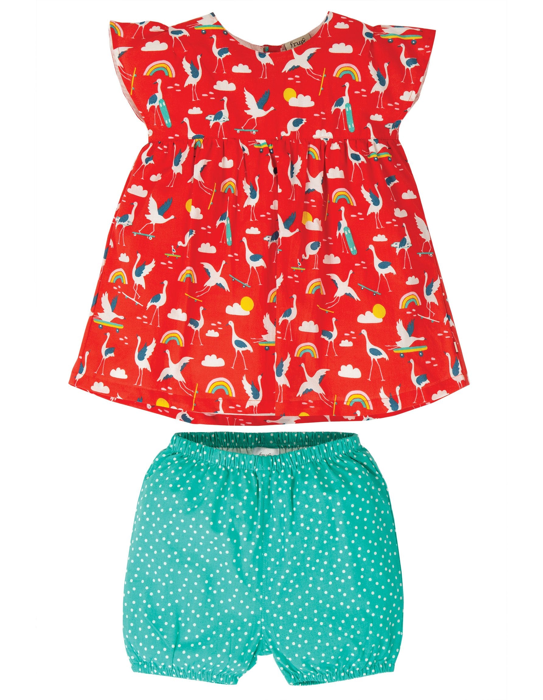 Frugi Waterfall Woven Outfit Skateboarding Cranes