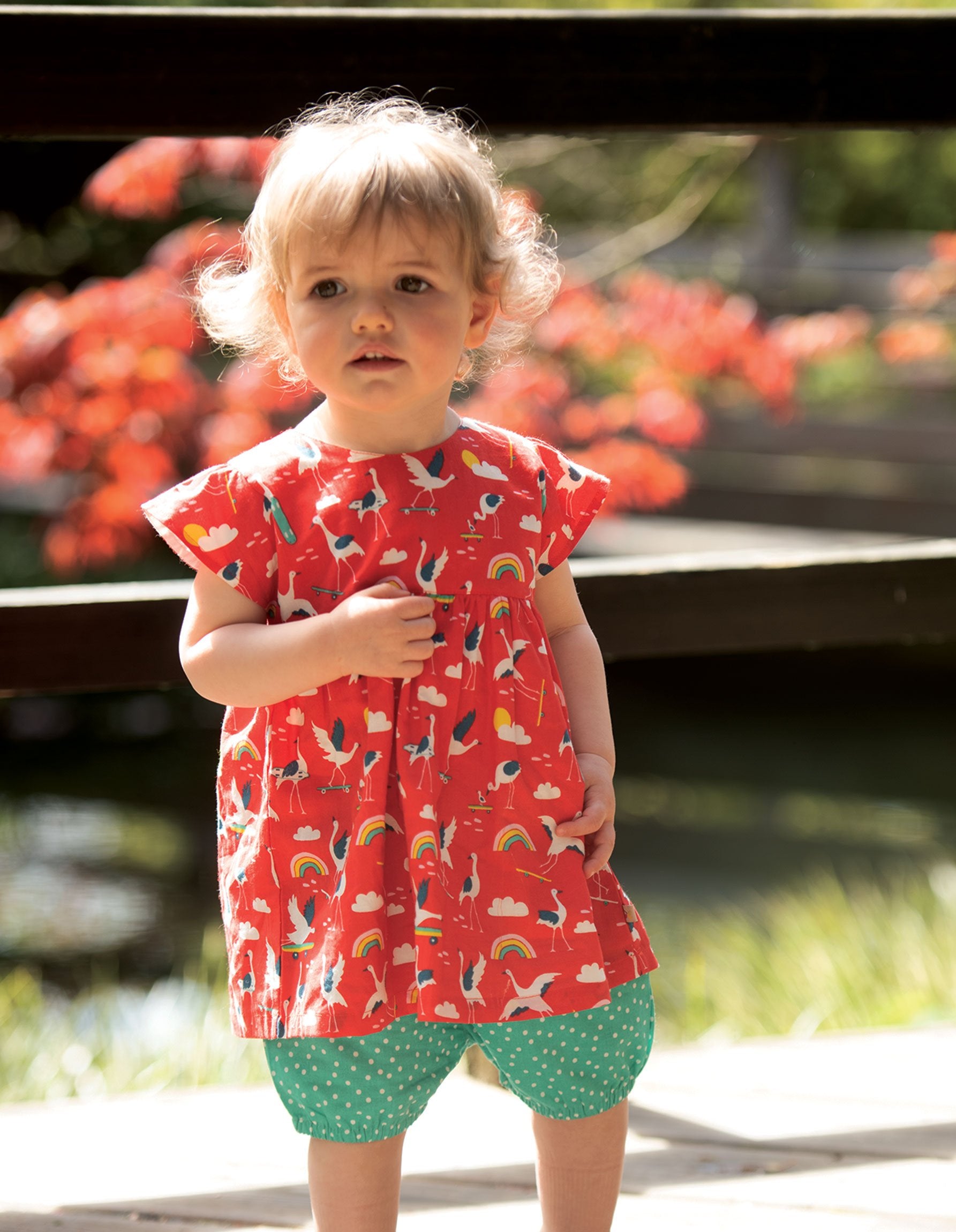 Frugi Waterfall Woven Outfit Skateboarding Cranes