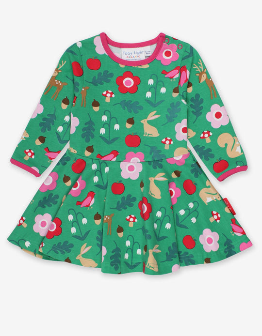 Toby Tiger Organic Skater Dress Long Sleeve - Forest Adventure