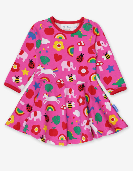 Toby Tiger Organic Long Sleeve Skater Dress - Magical Mix-Up Print