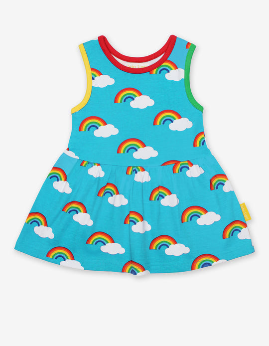 Toby Tiger Organic Sleeveless Summer Dress - Turquoise Rainbow Print