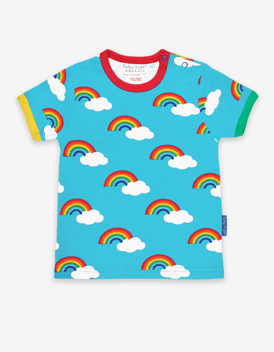 Toby Tiger Organic T-Shirt Short Sleeve - Turq Rainbow Print*