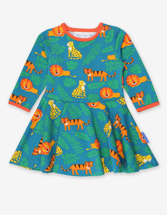 Toby Tiger Organic Skater Dress Long Sleeve - Wild Cats