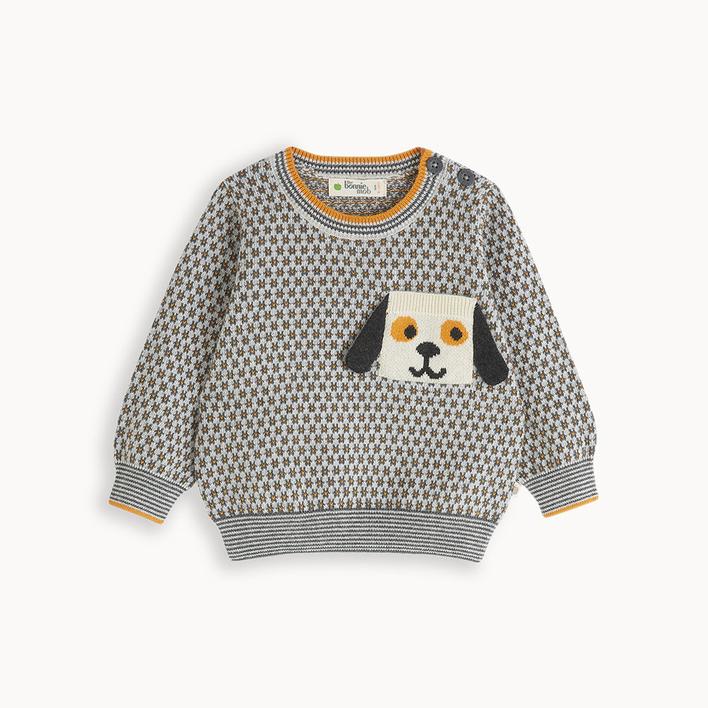 The Bonnie Mob Paris Birdseye Jaquard Sweater - Grey