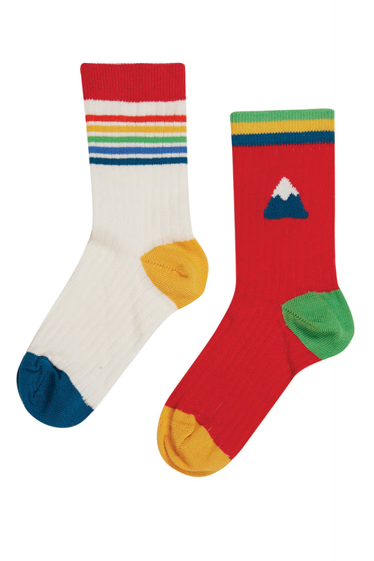 Frugi Raleigh Rib Socks 2 Pack - Red/Mountain