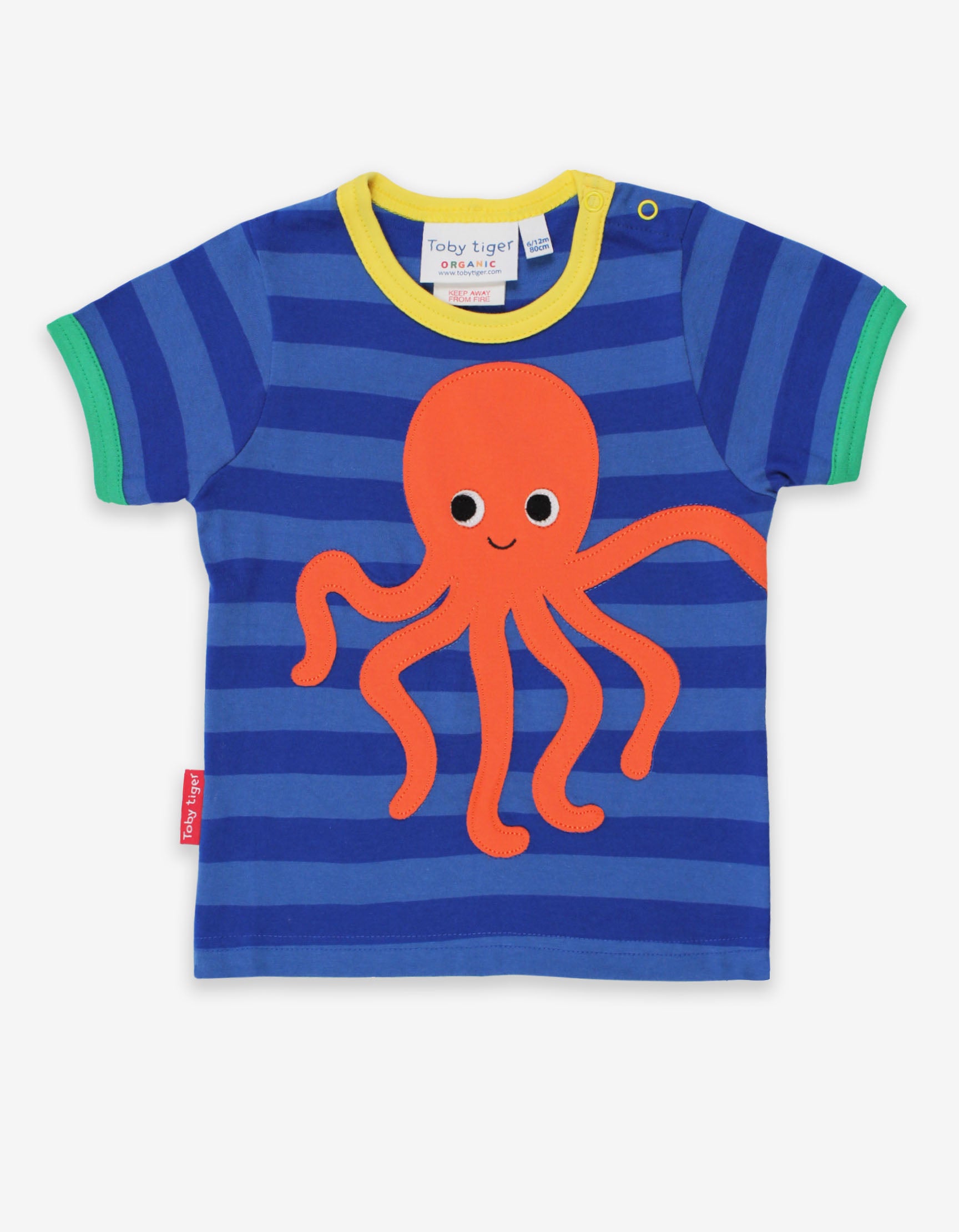 Toby Tiger Organic Short Sleeve T-Shirt - Octopus Applique