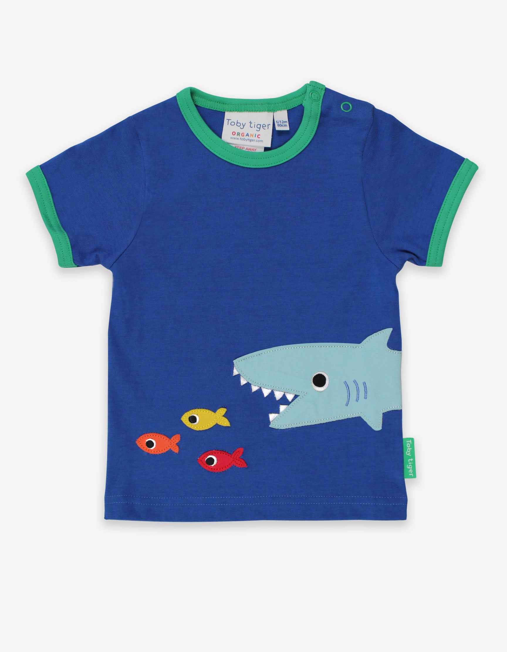 Toby Tiger Organic Short Sleeve T-Shirt - Shark Applique