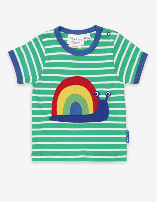 Toby Tiger Organic Short Sleeve T-Shirt - Snail Applique