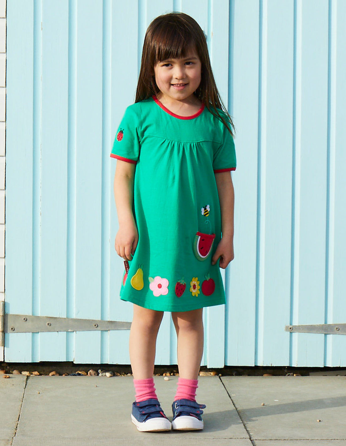 Toby Tiger Organic T-Shirt Dress Long Sleeve - Fruit Flower Applique