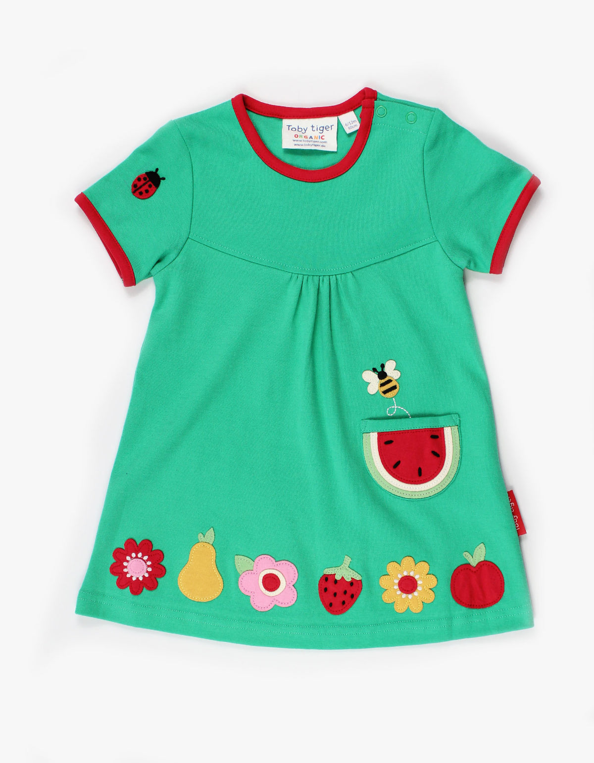Toby Tiger Organic T-Shirt Dress Long Sleeve - Fruit Flower Applique