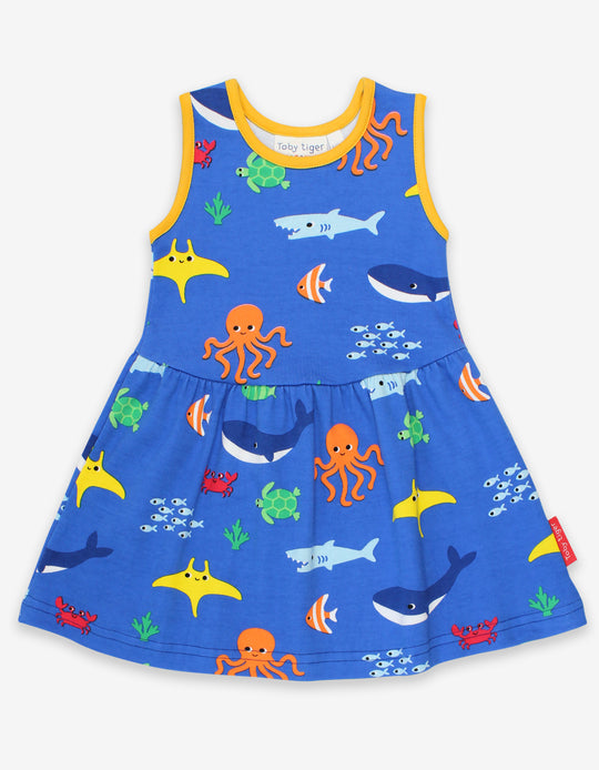 Toby Tiger Organic Sleeveless Summer Dress - Sealife Print