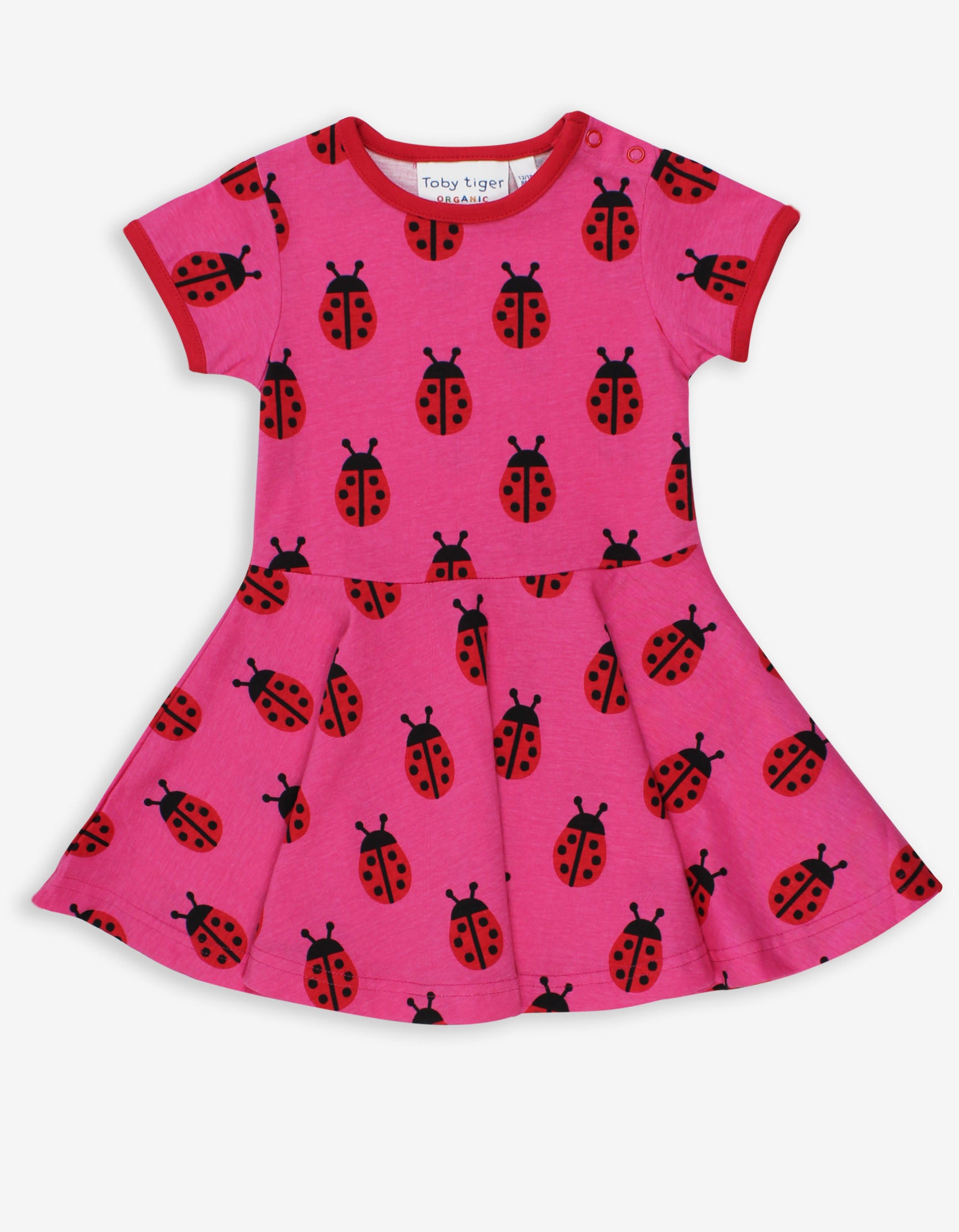 Toby Tiger Organic Short Sleeve Skater Dress - Ladybird Print