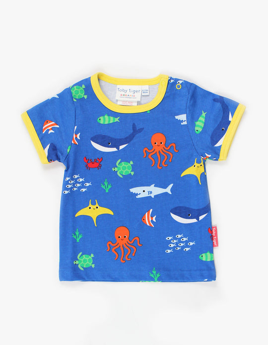 Toby Tiger Organic Short Sleeve T-Shirt - Sealife Print