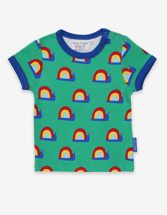 Toby Tiger Organic Rainbow Snail Print T-Shirt