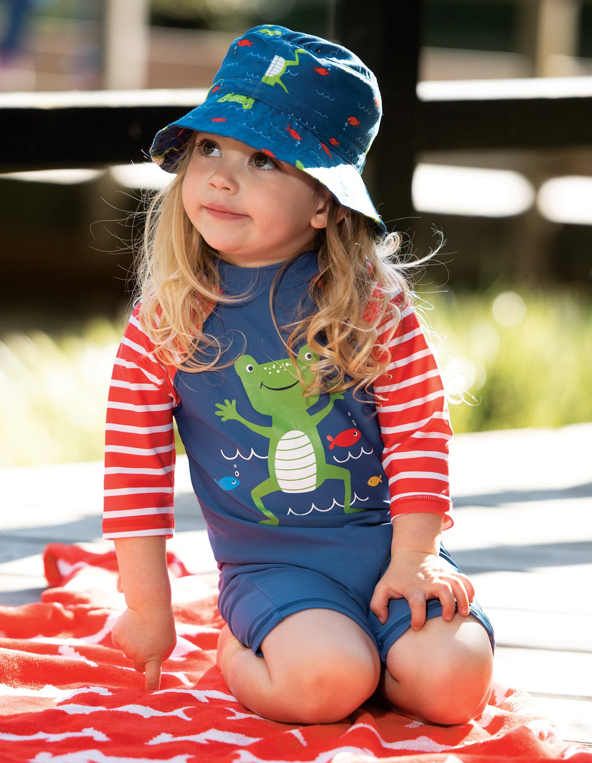 Frugi Little Sunsafe Suit Steely Blue/Frog