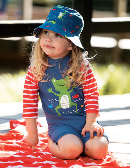 Frugi Little Sunsafe Suit - Steely Blue/Frog